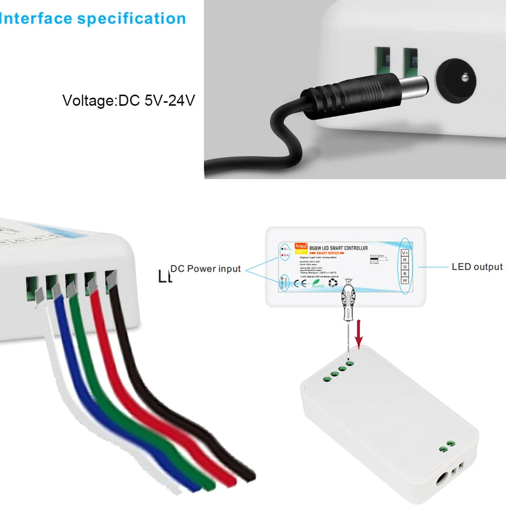 Tuya WiFi Smart LED Controller DC5-24V Single Color Dimmer CCT RGB RGBW RGBCCT LED Strip APP Remote Works with Alexa Google Home