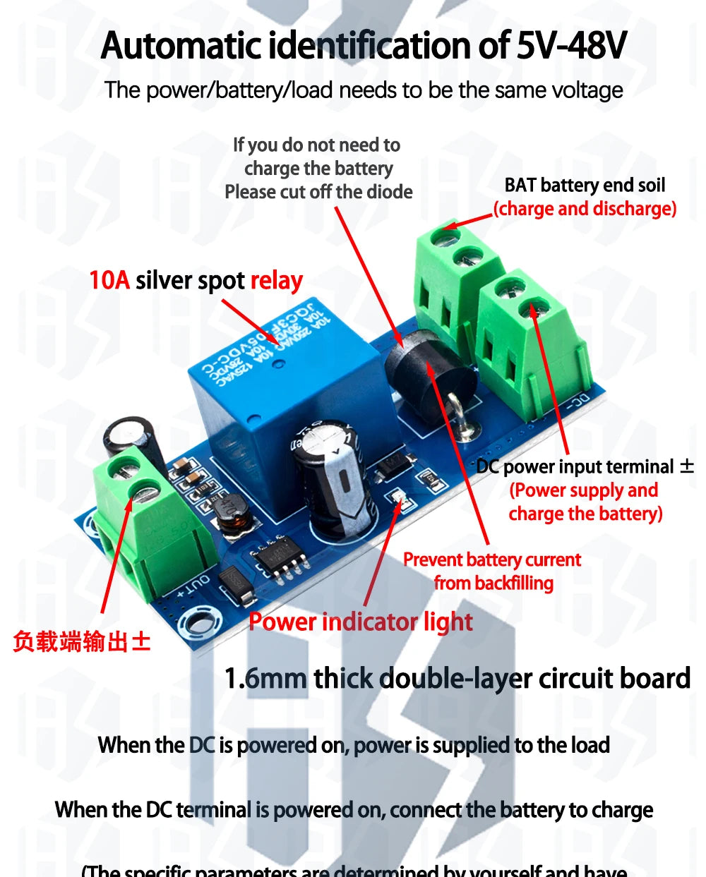 YX850 Power failure automatic switching standby battery lithium battery module 5V-48V universal emergency converter JY-850