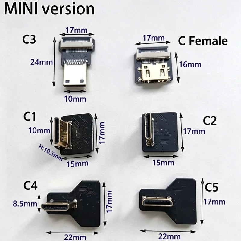 1PCS Ribbon FPV HDMI-Compatible Connector Flexible Flat Cable Raspberry Pi 4 Micro HDMI to HDMI/Mini HDMI Female 90 Degree FFC