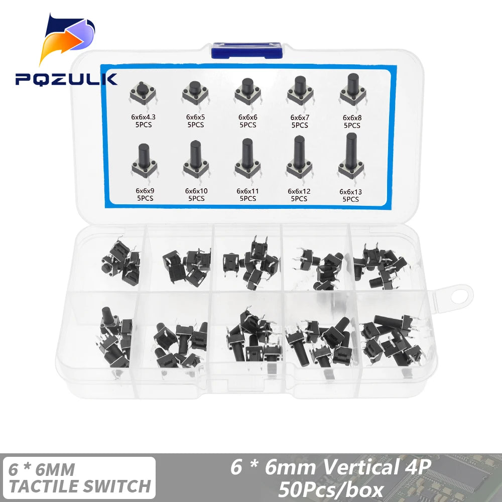 6*6 Tact Tactile Push Button Switch 4.3-13mm SMD DIP 2P/4Pin Micro Switch 6x6 Keys Tact ON/OFF 10 Models for Arduino