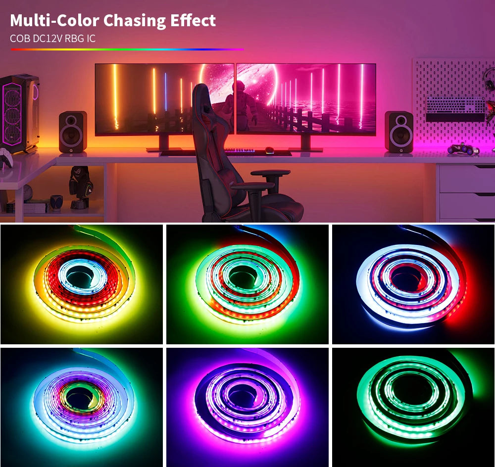 COB LED Strip Light WS2811 RGBIC 432/576/720Leds/M Dimmable Tape Lights For Christmas Home Party Decoration Lighting DC12V 24V