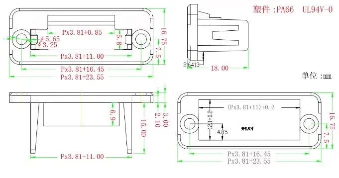1sets 3.81mm Terminal Block Through-wall Welding-free Plug-in Type 2P/3P/4P/5P/6P/8P/10P/12P/16P 3.81mm with Flange Fixed Panel