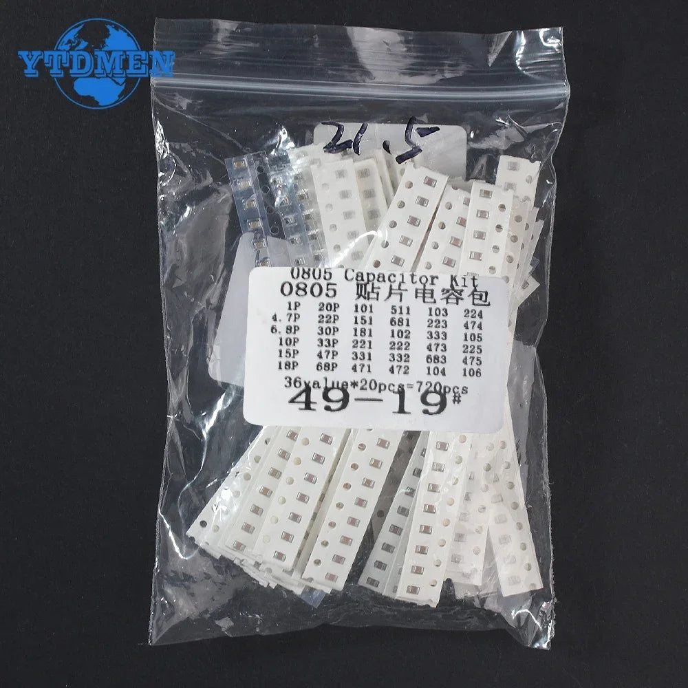 36Values 1pF-10uF Electronic Capacitor Set 0603 0805 1206 SMD Ceramic Capacitors Assortment Kit 36 Values X 20pcs=720pcs