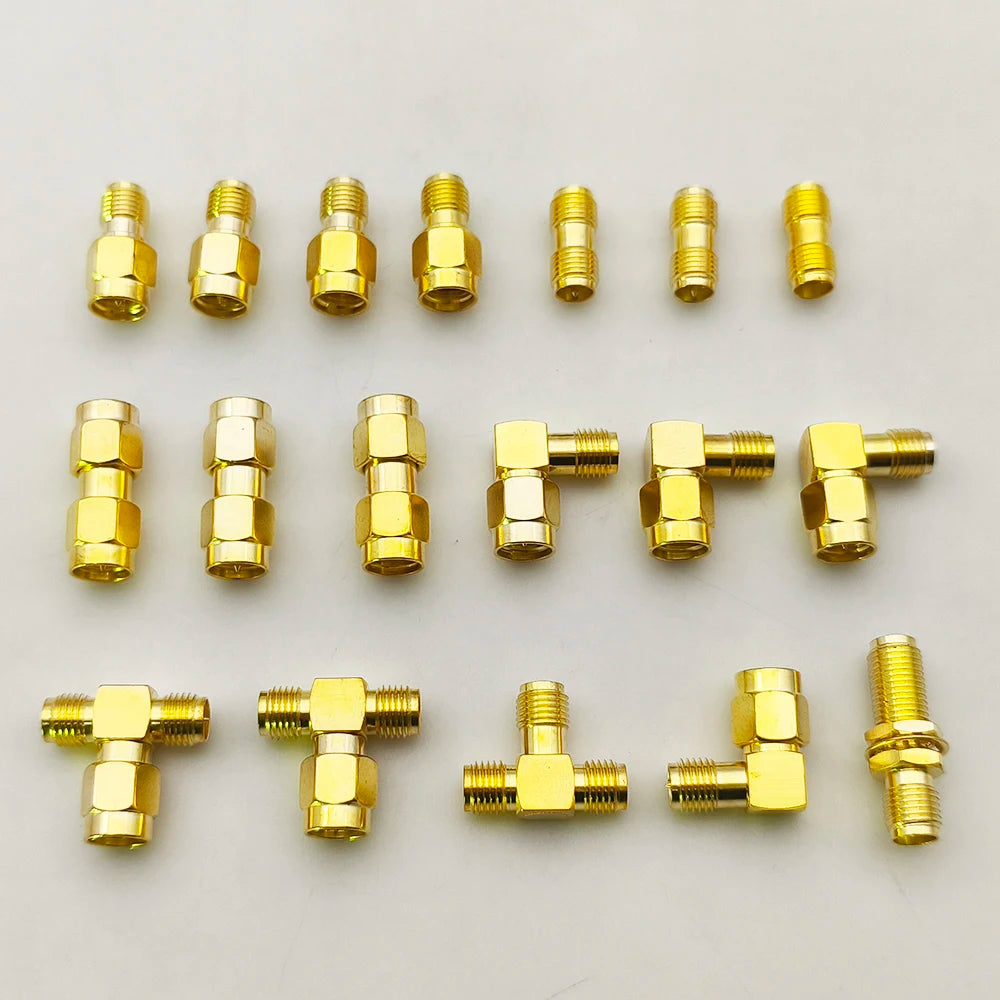 18Pcs Adapter SMA to SMA/ RP-SMA to SMA / RPSMA Male Plug & Female Jack Straight Right Angle RF Coaxial Connector Kit Gold-plate