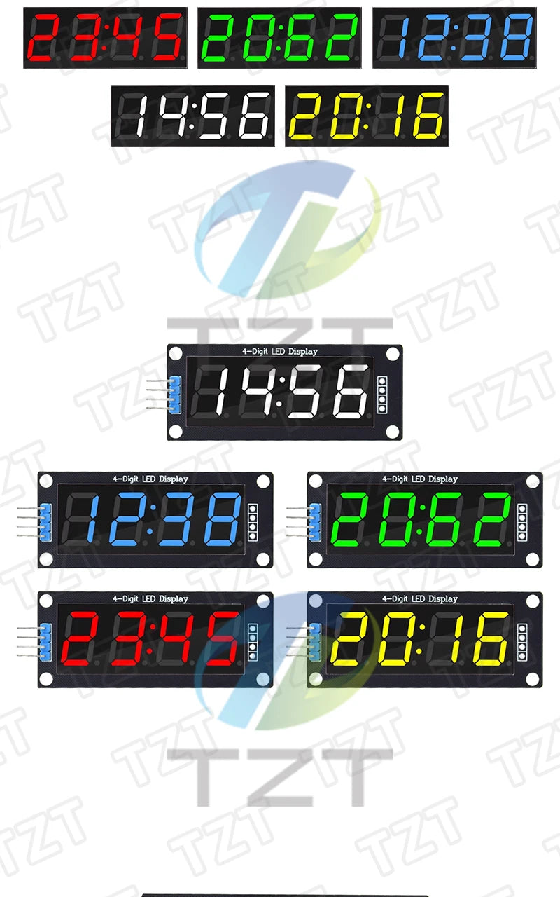 TM1637 LED Display Module for Arduino 4 Digit Tube 7 Segment 0.56 inch Time Clock Indicator Module Red Blue Green Yellow White