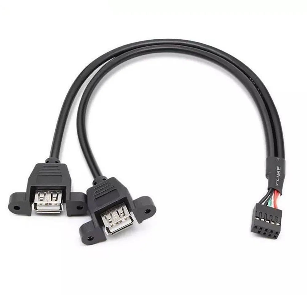 9Pin USB2.0 Internal Cord,Dual USB-A Panel Mount Female,2.54mm MB Front Header,30cm/50cm Option PC Chassis Front Panel DIY