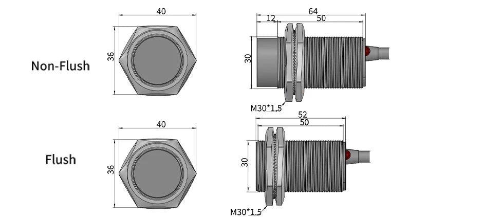 GTRIC M30 Capacitive Proximity Sensor 10-30VDC NPN PNP NO NC Flush Non-Flush Non-Metal Liquid Level Switch With 2M Cable