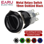 19mm Black Self-return Momentary Self-locking Fixation Waterproof DPDT Illuminated Metal Selector Rotary Switch 2/3 Position LED