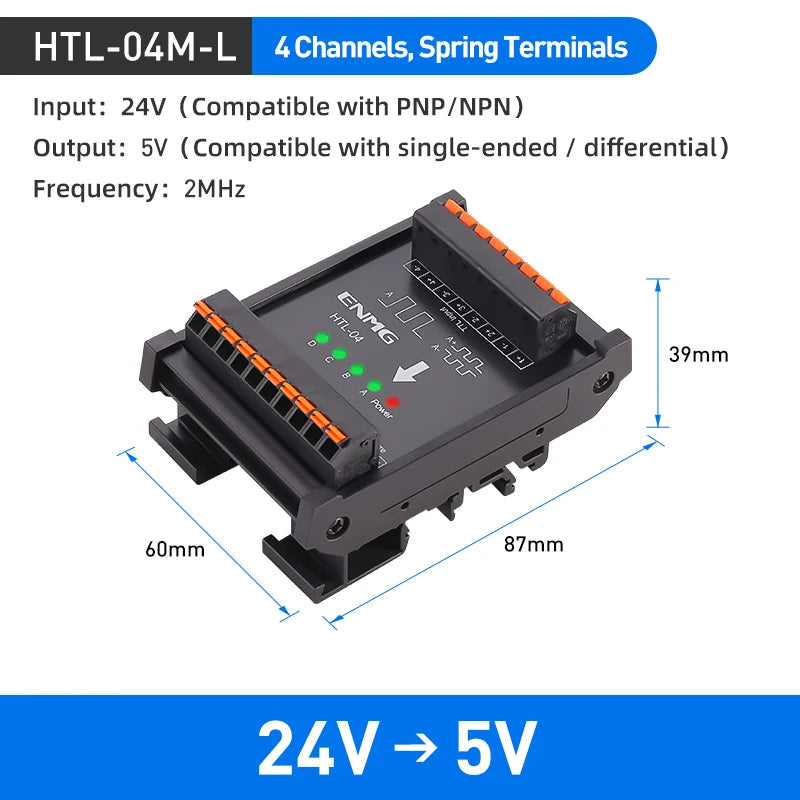 ENMG Differential Signal Converter TTL to HTL Differential to Open Collector Single-Ended Pulse NPN PNP Compatible 5V to 24VDC.