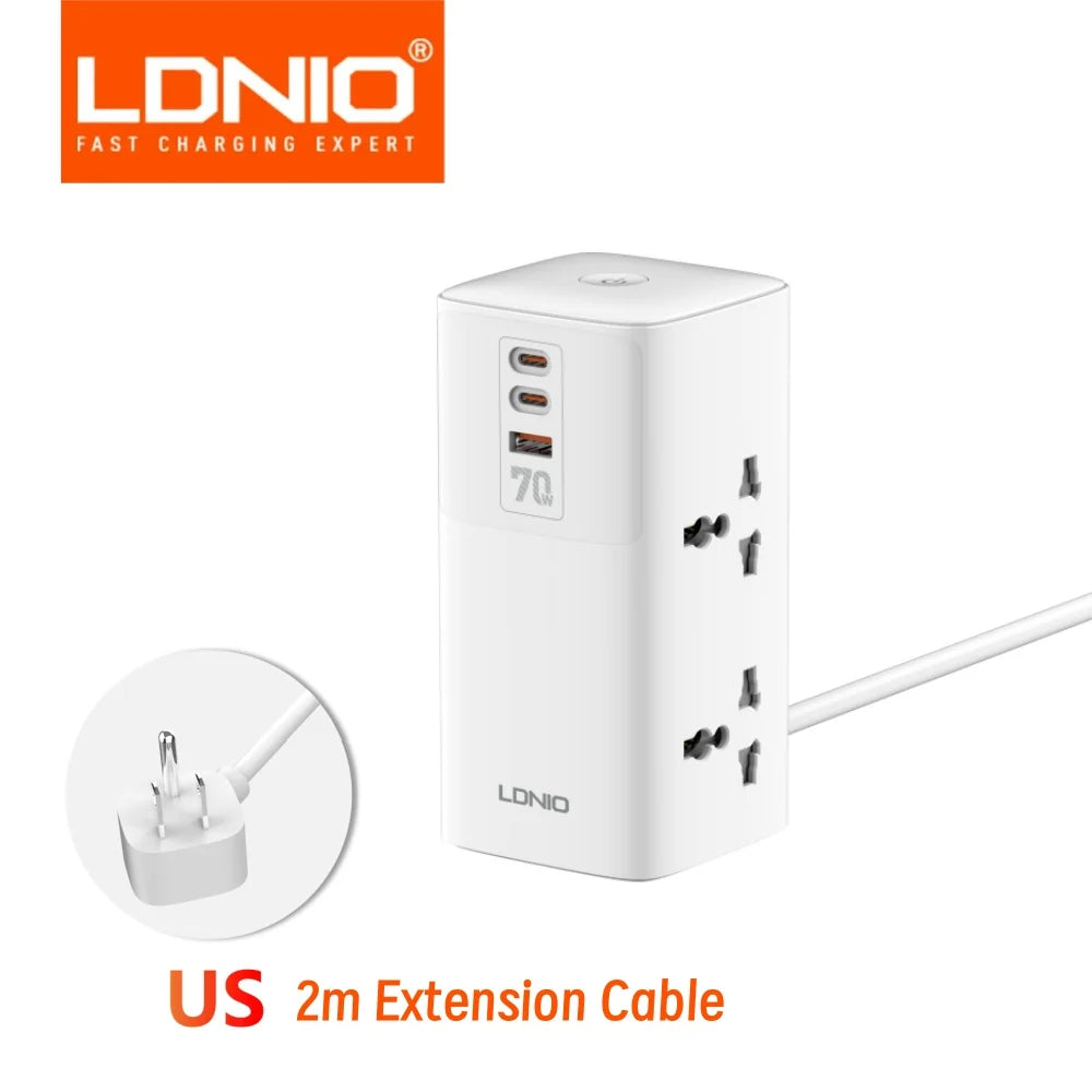 LDNIO Tower Multi Tap Cube Power Strip 70W Charging Stations 4 Outlet Line Filter UK US EU Korean Type Plug To Universal Adapter