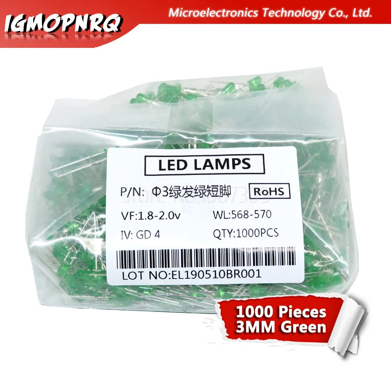 SAMIROB 1000pcs blue green red yellow white 3mm led light-emitting diodes Diffused