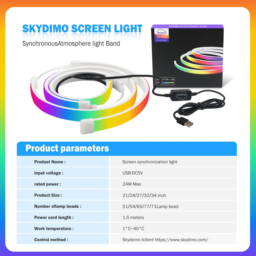 Skydimo RGB Gaming Lights Strip Music Game Sync Color 24" 27" 49" Computer Screen Amosphere Ambient Smart LED Neon Strip Light