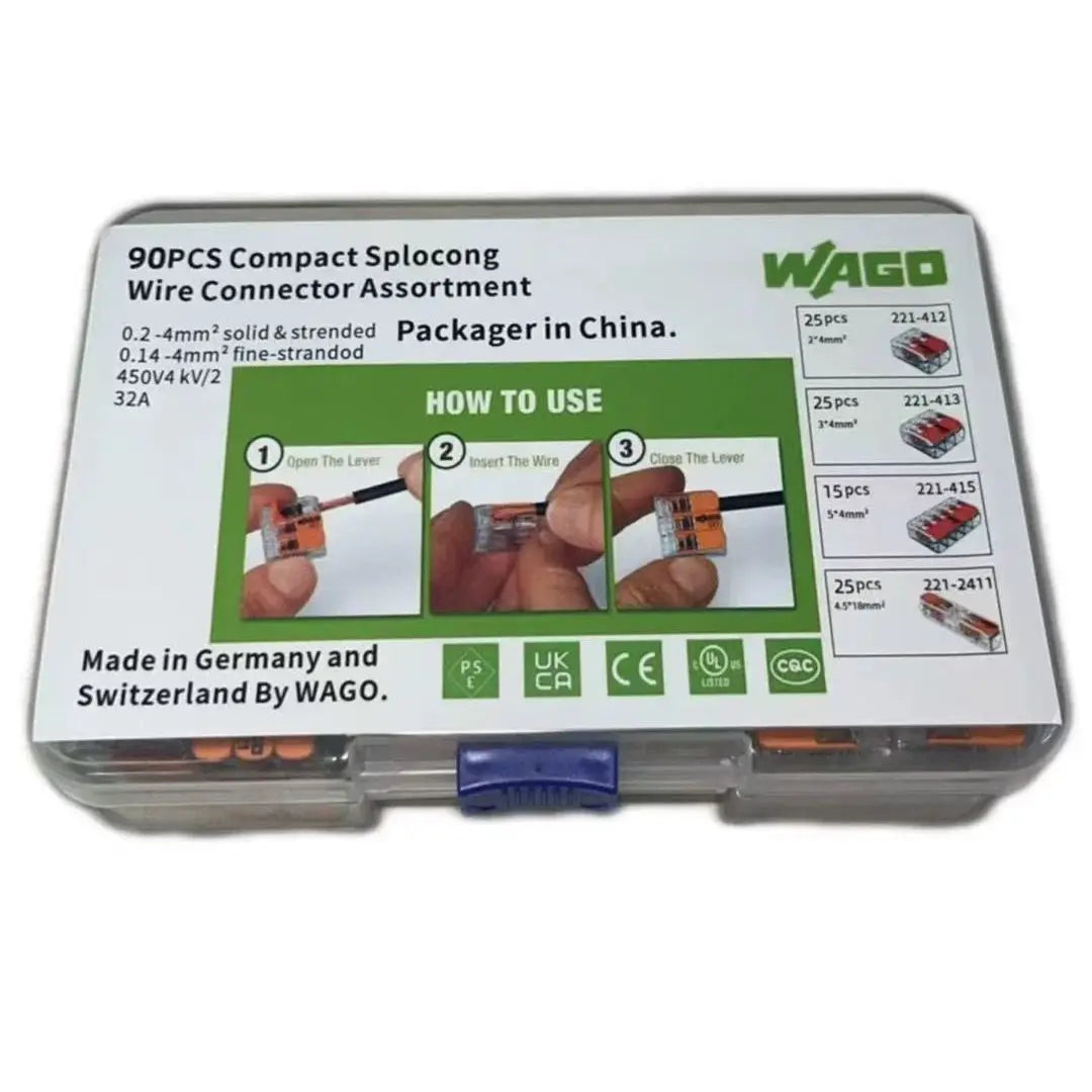 WAGO 221‑Series Splicing Connector Assortment Kit, 12/28/35/36/75/78/90 PCS Mixed Set For 221‑412 413 415 2411