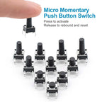 100Pcs 6x6mm Tactile Push Button Switch Assortment Kit, 9 Stem Heights 4Pin Vertical Momentary Micro Switches for Circuit Repair