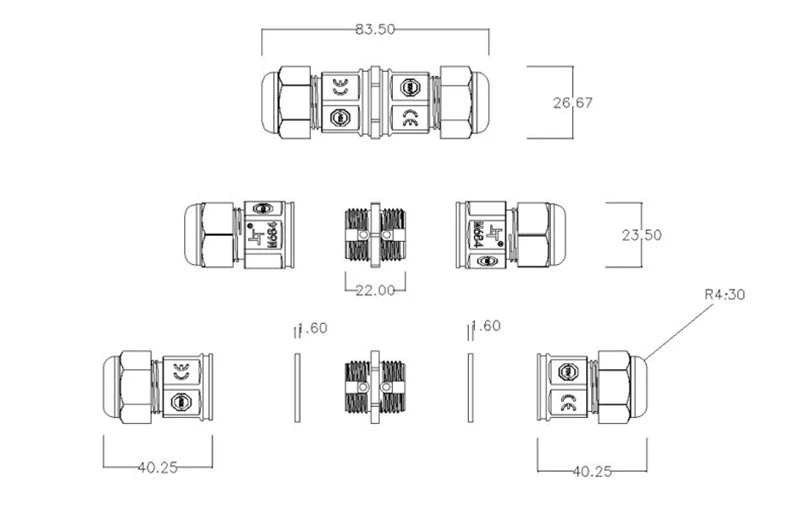 2pcs Waterproof Outdoor IP68 Electrical Cable Connector 2P3P4P M20 Plug 5-11mm Terminal Block External Power Cord Junction Box