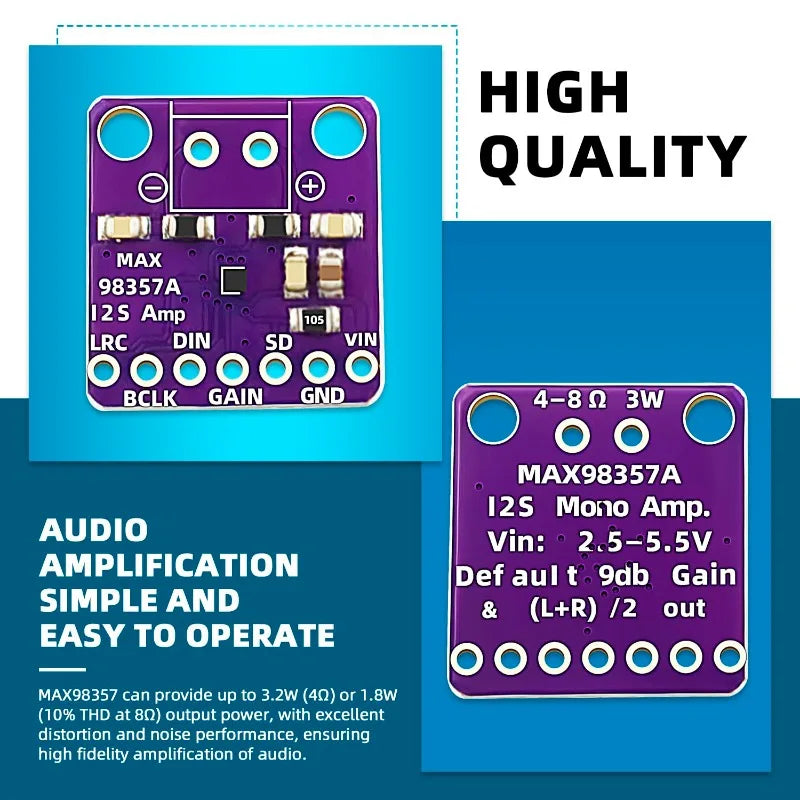 5Pcs Max98357 I2S 3W Class D Amplifier Breakout Interface Dac Decoder Module Filterless Audio Board for Raspberry Pi Esp32