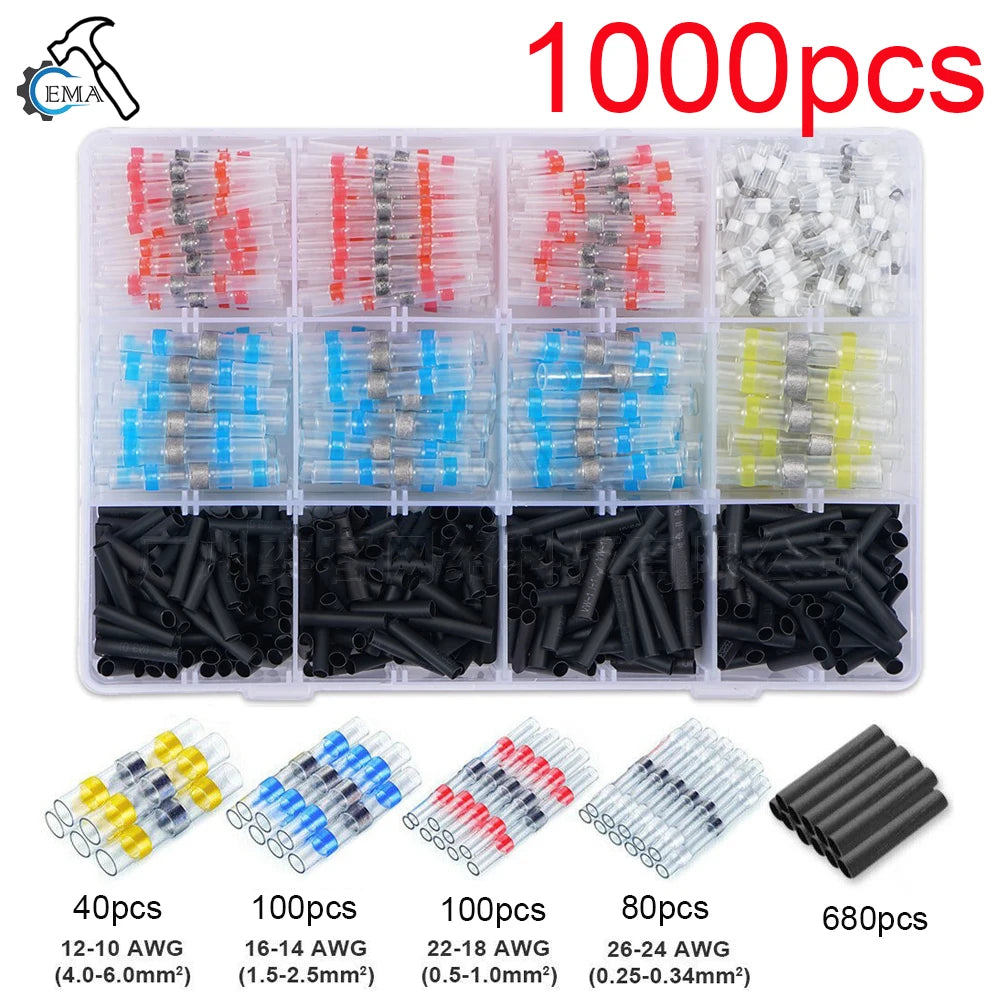 280/1200pcs Solder Sealed Wire Connectors Heat Shrink Solder Butt Connectors Solder Connector Kit Automotive Marine Insulation