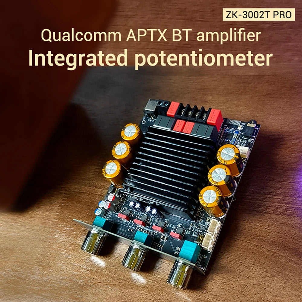 DC 18-50V 3002T PRO Bluetooth Amplifier Board Qualcomm QCC3034 2.0 Channel APTX Lossless 300W+300W TPA3255