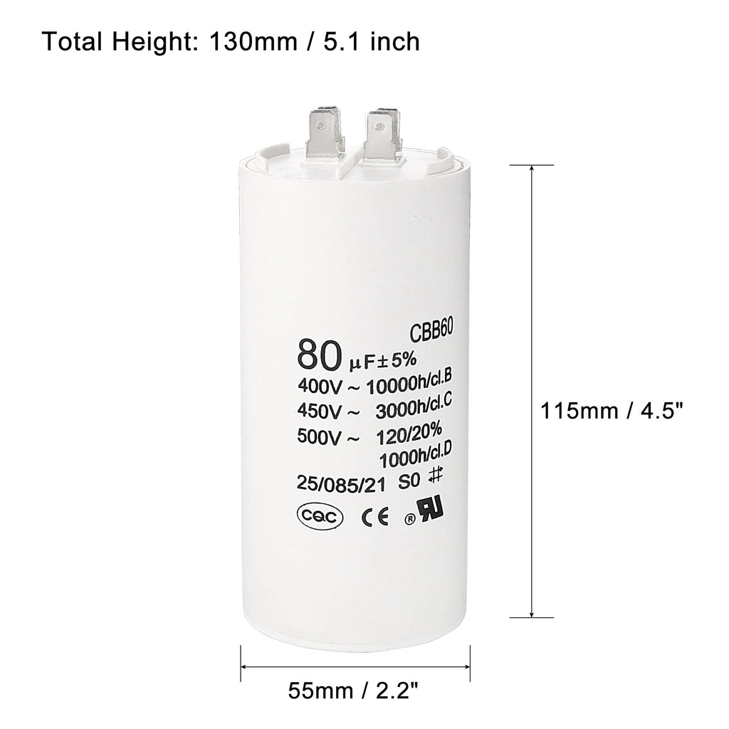 1Pcs CBB60 Run Capacitor 8uF-80uF 450V AC Double Insert 50/60Hz Cylinder White for Air Compressor Water Pump Motor