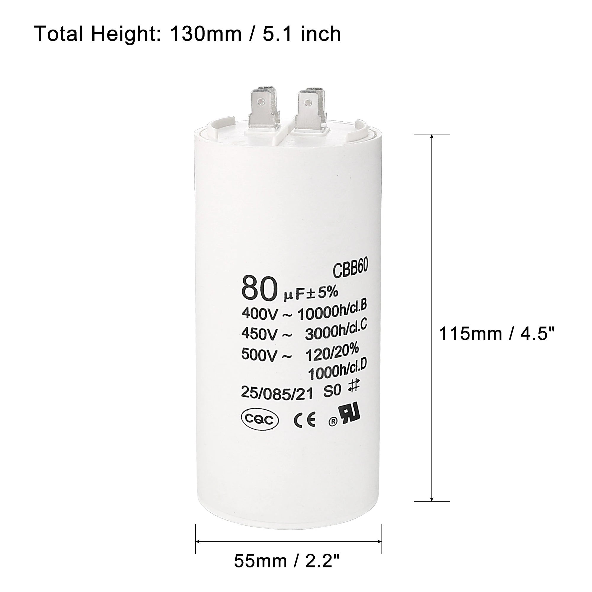 1Pcs CBB60 Run Capacitor 8uF-80uF 450V AC Double Insert 50/60Hz Cylinder White for Air Compressor Water Pump Motor