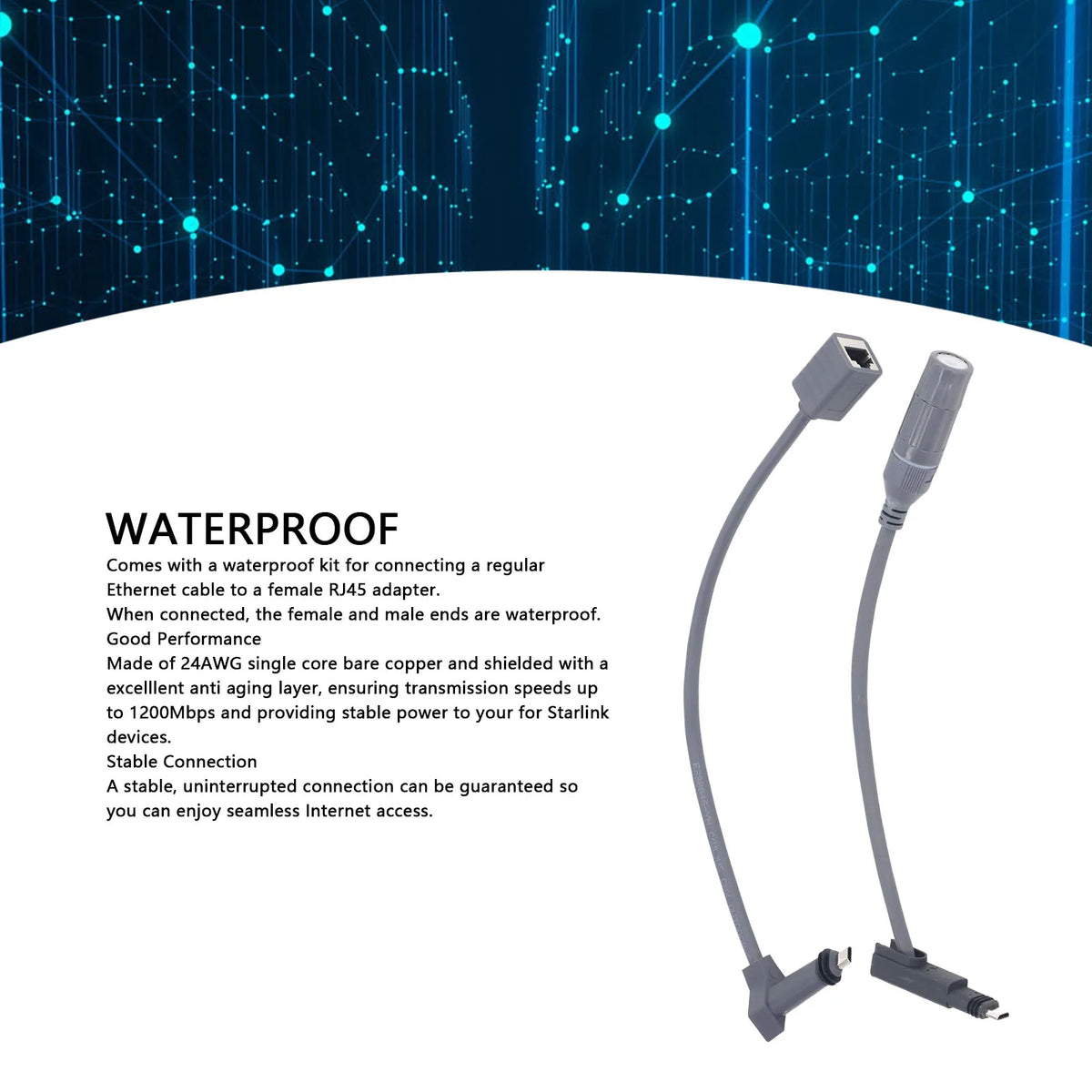 for Starlink SPX Plug To RJ45 Adapter Waterproof Anti Aging Layer 24AWG Single  Bare Copper SPX To RJ45 Adapter for Home