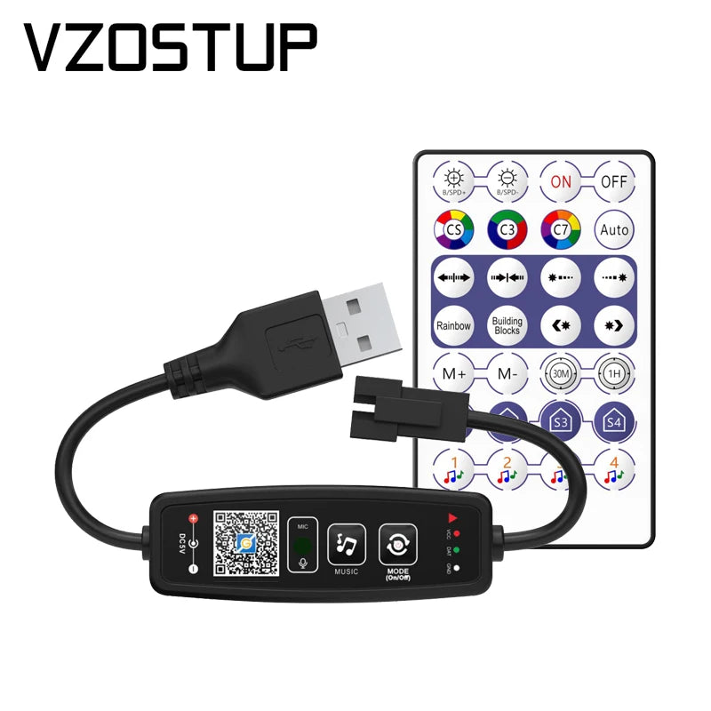 WS2811 WS2812B Bluetooth LED Pixels Strip Controller for Dream Color Tape Lights BT APP Music Control 28Keys Remote Controller
