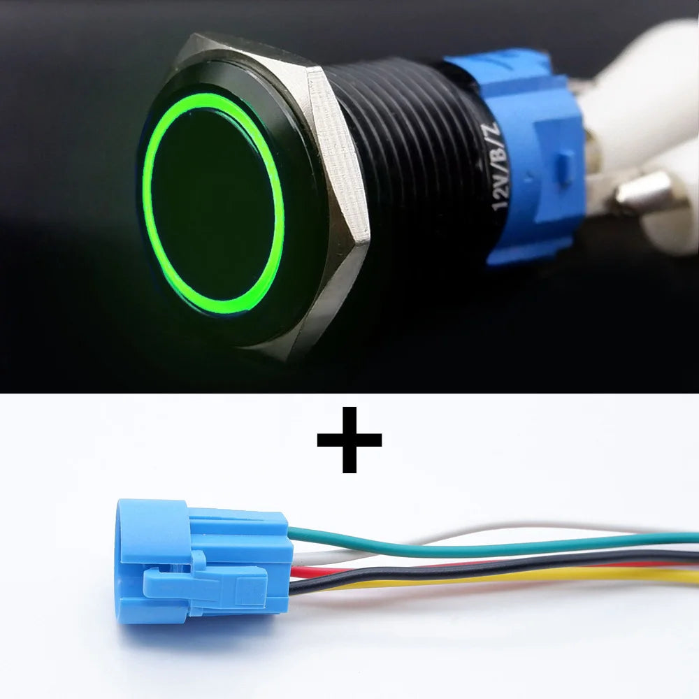16/19/22mm Black Push Button Switch Waterproof Illuminated Metal Momentary Latching Fixed On Off Power Switch Backlit LED 3V 12V
