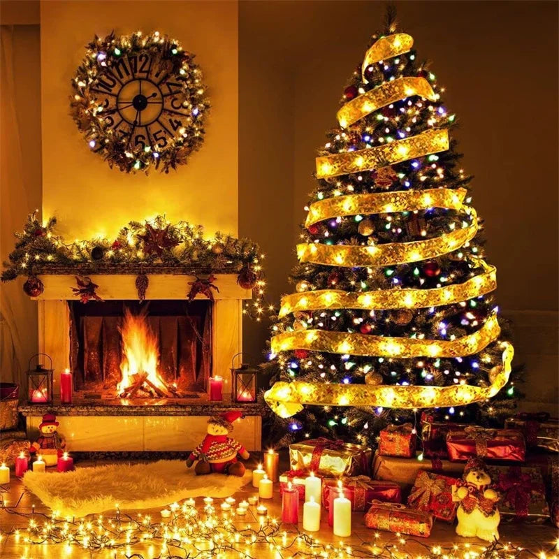 2026 Christmas Ribbon Fairy Light String 1-10m Merry Christmas Decorations Home Xmas Holiday Navidad New Year 2025