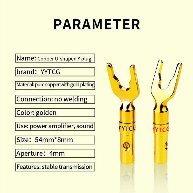 YYTCG Gold plated Banana Plug Connectors, Speaker plugs, audio screws, fork connectors, U and Y 1pcs/4pcs