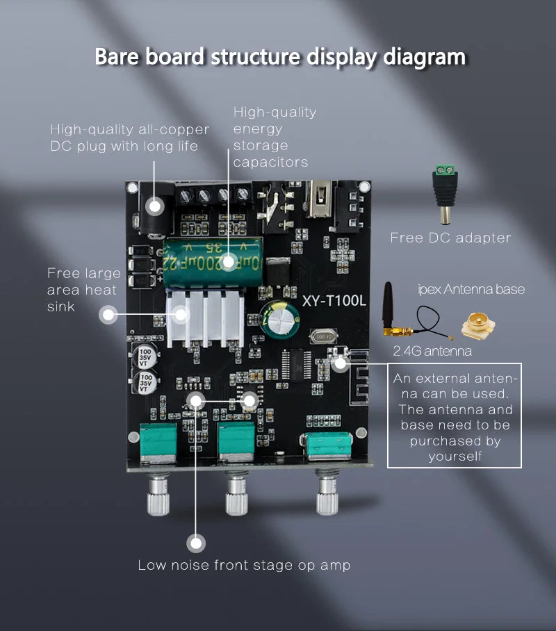 100W+100W TPA3116D2 Bluetooth 5.0 Power Subwoofer Audio Amplifier Board Home Theater HIFI Stereo Audio Amplifier AMP AUX