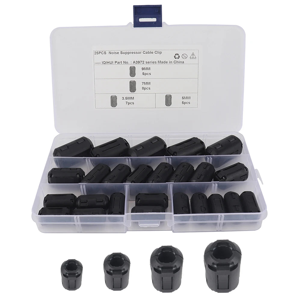 50/20Pcs Small Clamp Ferrite Core Cord Ring Choke Bead RFI EMI Noise Suppressor Filter Clip On Ferrite Cable Connector Clamp Kit