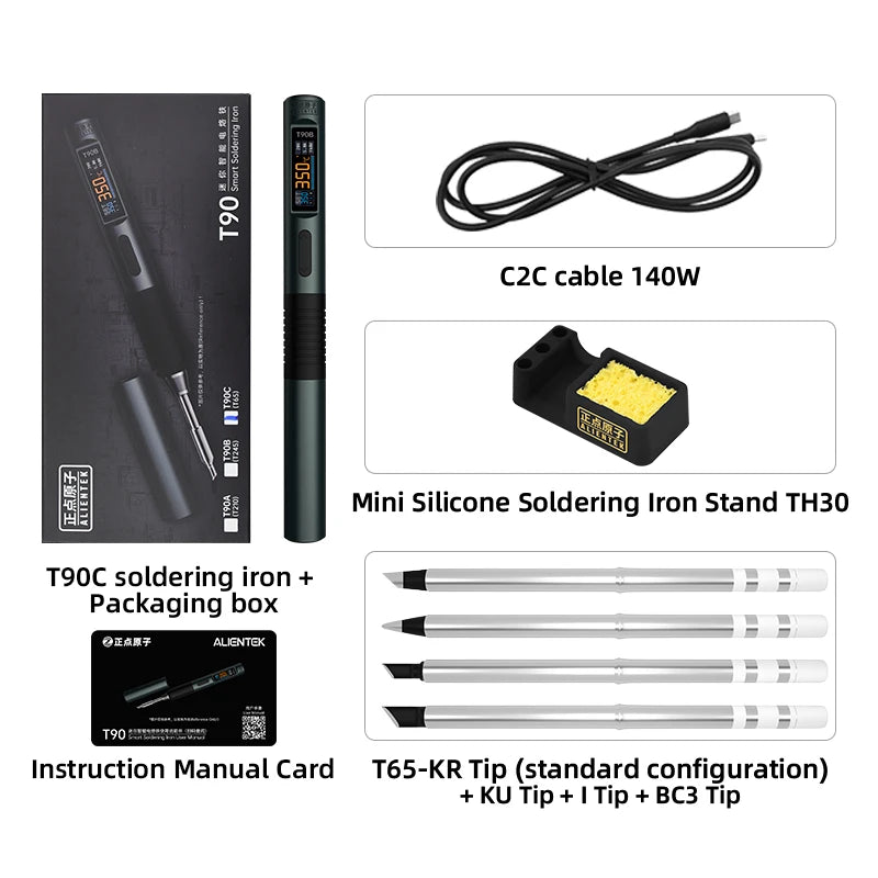 ALIENTEK T90 Smart Soldering Iron PD 140W Adjustable Temperature DC 28V 80-450℃ Welding Solder Station Kit C245 C210 T65 Tools