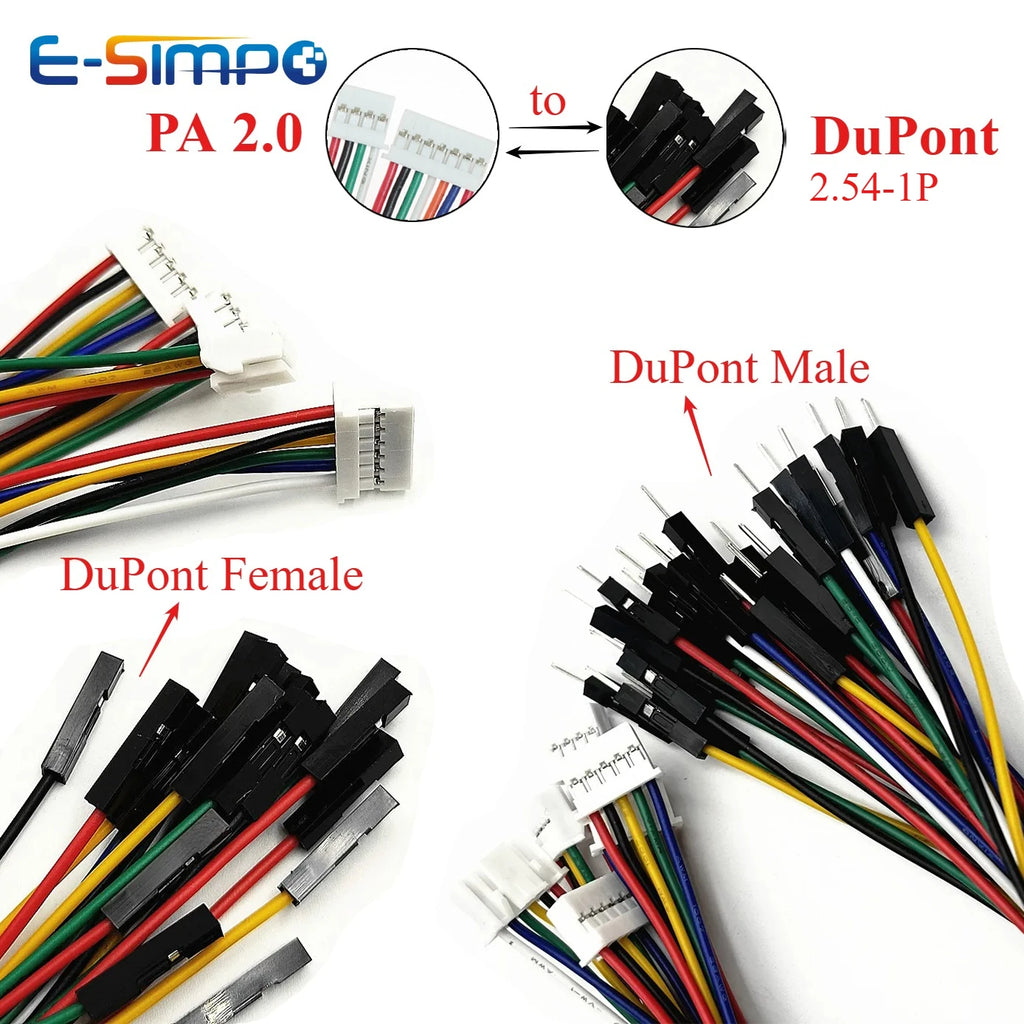 100PCS PA2.0mm PAP2.0 to Dupont 1P 20/30cm Female/Male Wire Position Rectangular Housing Connector 0.079" PAP-04V-S PAP-05V-S