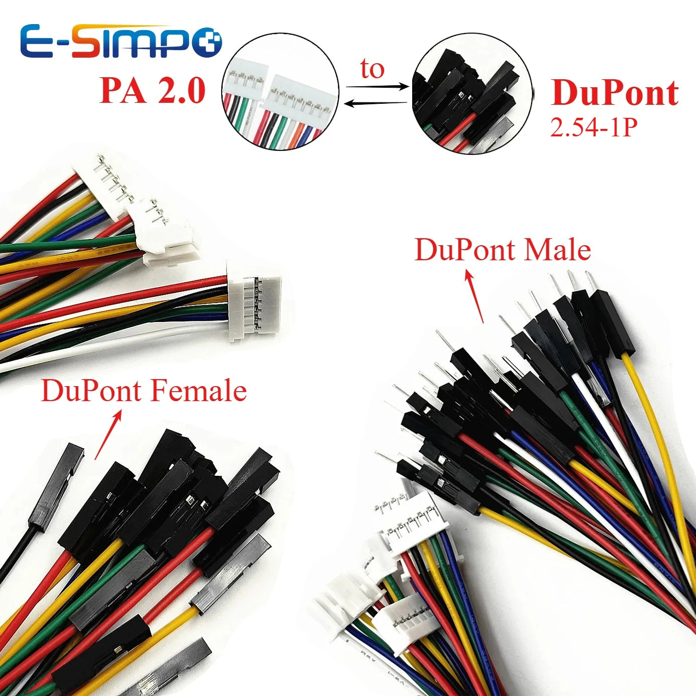 100PCS PA2.0mm PAP2.0 to Dupont 1P 20/30cm Female/Male Wire Position Rectangular Housing Connector 0.079" PAP-04V-S PAP-05V-S