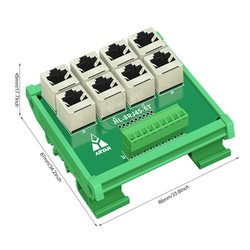 DIN Rail Mount 8XRJ45 Female To Screw Termianl Block Module RJ45 8P8C Jack 8-Way Buss Breakout Board