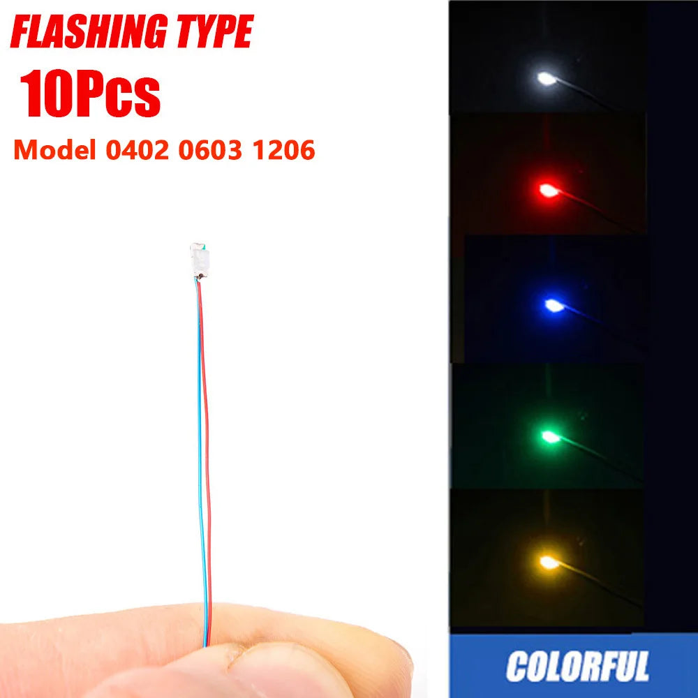 10Pcs 0805 Flashing LED SMD Wire for Model Train HO N OO Scale Red Blue Line Pre-soldered Micro Litz Railway DIY Kit 3V 30cm