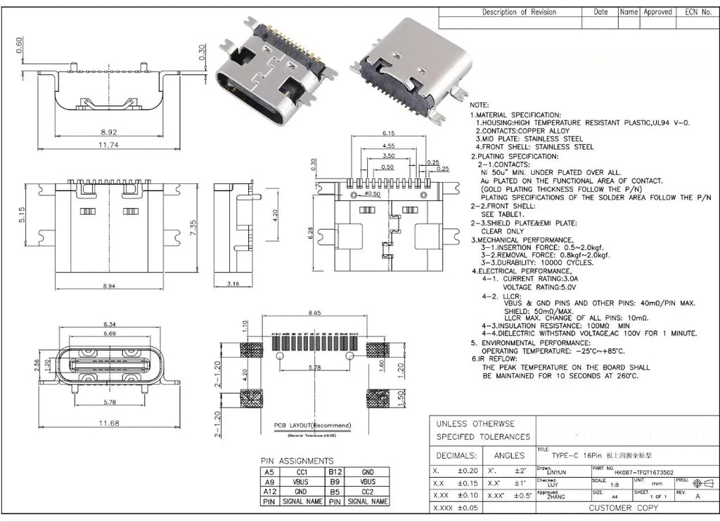 10Pcs USB Connector Type C Female Charging Port Jack 2/4/6/16 Pin Type-C Socket PCB Soldering SMD SMT DIY Repair Type C Adapter