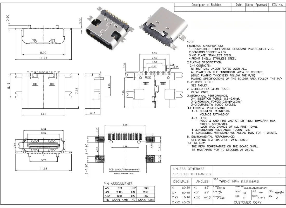 10Pcs USB Connector Type C Female Charging Port Jack 2/4/6/16 Pin Type-C Socket PCB Soldering SMD SMT DIY Repair Type C Adapter