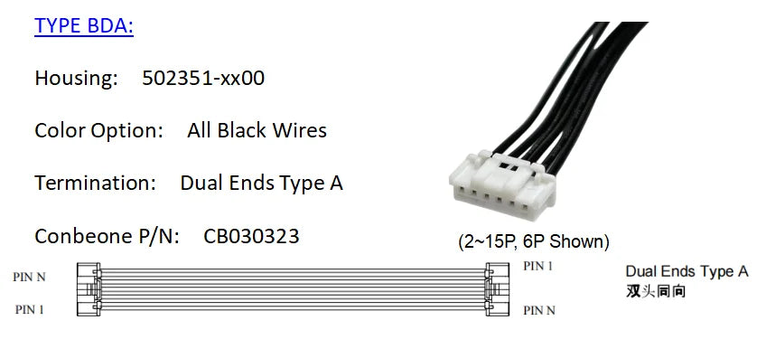 5023510200 Wire harness, MOLEX Duraclick Standard 2.00mm Pitch OTS Cable,502351-0200, 2P, Off The Shelf, 10Pieces Per Bag