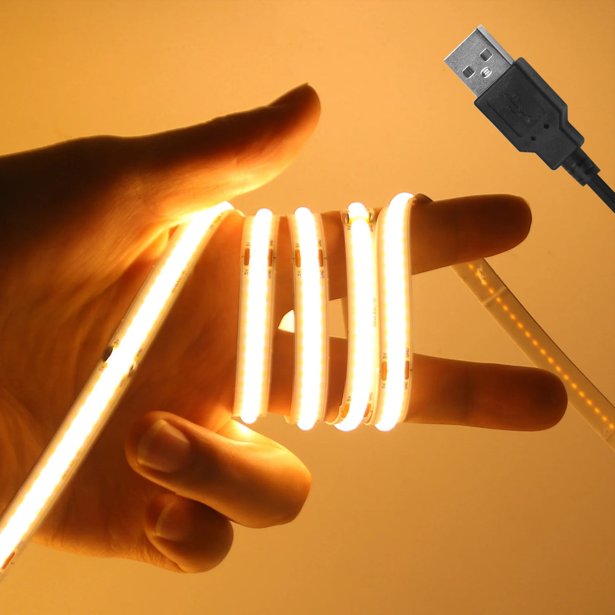 DC 5V USB COB Strip Width 8MM Flexible LED Strip Cabinet Light Lamp Home Decor TV Backlight Pink/Red/White/Ice Blue/Yellow/Green