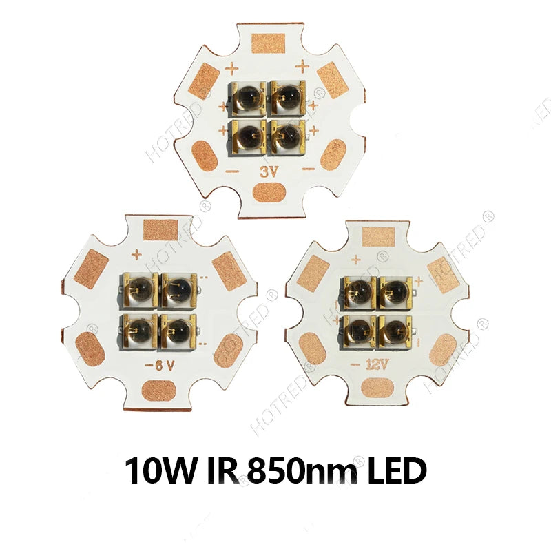 DC3V/6V/12V IR LED 60 Degree 850nm 940nm Chip 10W High Power Light3535 4Chips Infrared Lamp Ceramic Beads With 20mm Copper Board