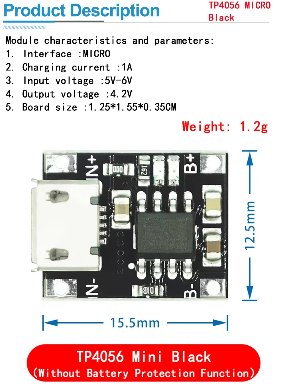 10pcs 5V 1A 18650 Lithium Battery Charging Board PLR TP4056 Lithium Charging Mini/Micro USB Type C Charge Module With Protect