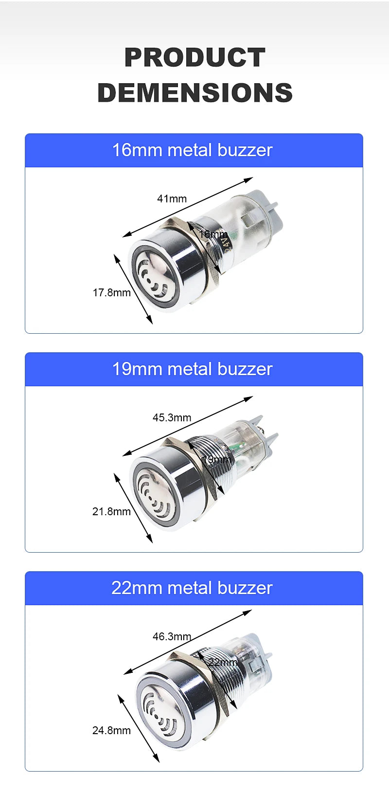 16/19/22mm LED Flash Buzzer 12V 24V 220V Intermittent Sound Alarm Indicator Light Signal Lamp Flash metal Buzzer Waterproof IP65