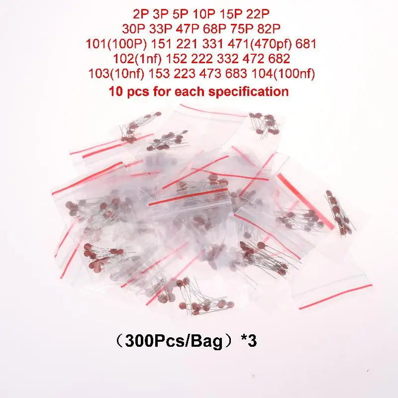 Ceramic Capacitor Kit, 2pF to 0.1uF (30 Values x 10pcs), 300pcs Total for Electronics Projects, Hobby & DIY, NPO/X7R Assortment