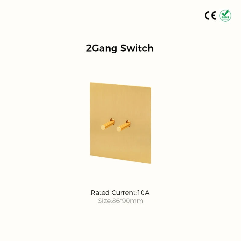 Avoir Metal Panel Toggle Switch 2 Way Gold Copper Lever Wall Power Socket European Plug Usb Type C Charging Port Lighting Dimmer