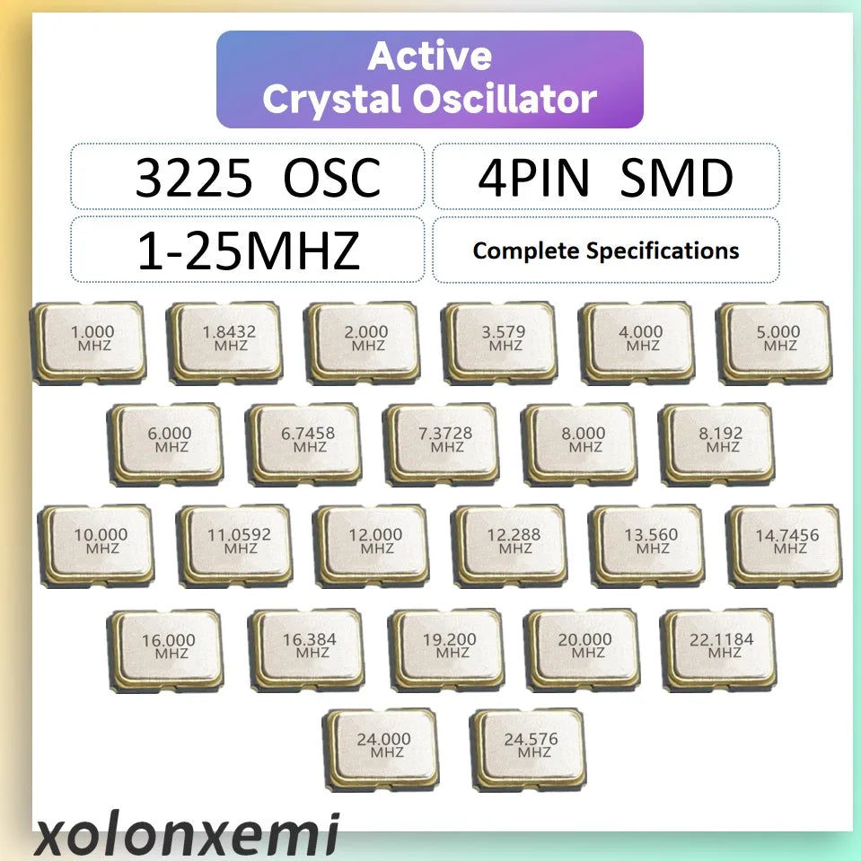 5pcs SMD 3225 Active Crystal Oscillator OSC 4Pin 1MHZ 2MHZ 4MHZ 5MHZ 6MHZ 8MHZ 12MHZ 16MHZ 20MHZ 24MHZ 3225 2.5*3.2 3.2X2.5MM