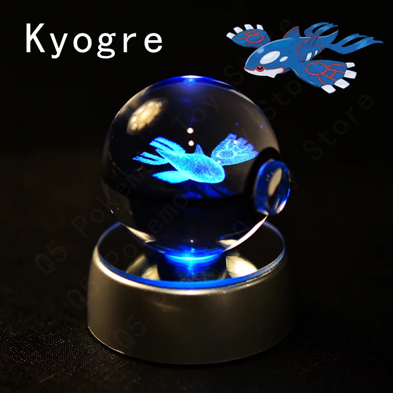 Pokemon Crystal Ball 3D Mewtwo Pikachu Gengar Pokeball 3D Night Light Lamp Glass Statue Pokemon Crystal Ball Birthday Gift