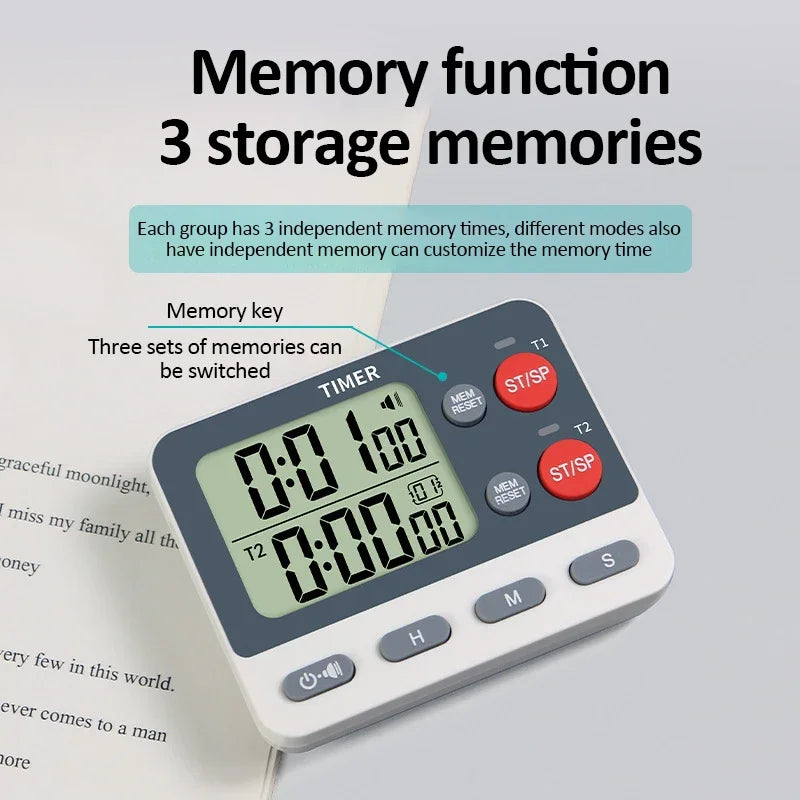 Digital Dual Kitchen Timer with Magnetic Back & Memory Presets, 2 Groups Countdown/Up Stopwatch Timer for Cooking, Baking