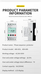 380V With LCD Backlight Display 3 Phase Din Rail Adjustable Under Over Voltage Protector Monitoring Sequence Protection Relay