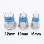 16/19/22mm Metal Push Button On Off Switch LED Light Momentary Latching Waterproof Flat Circular Button Silver Black 6v 12v 220v